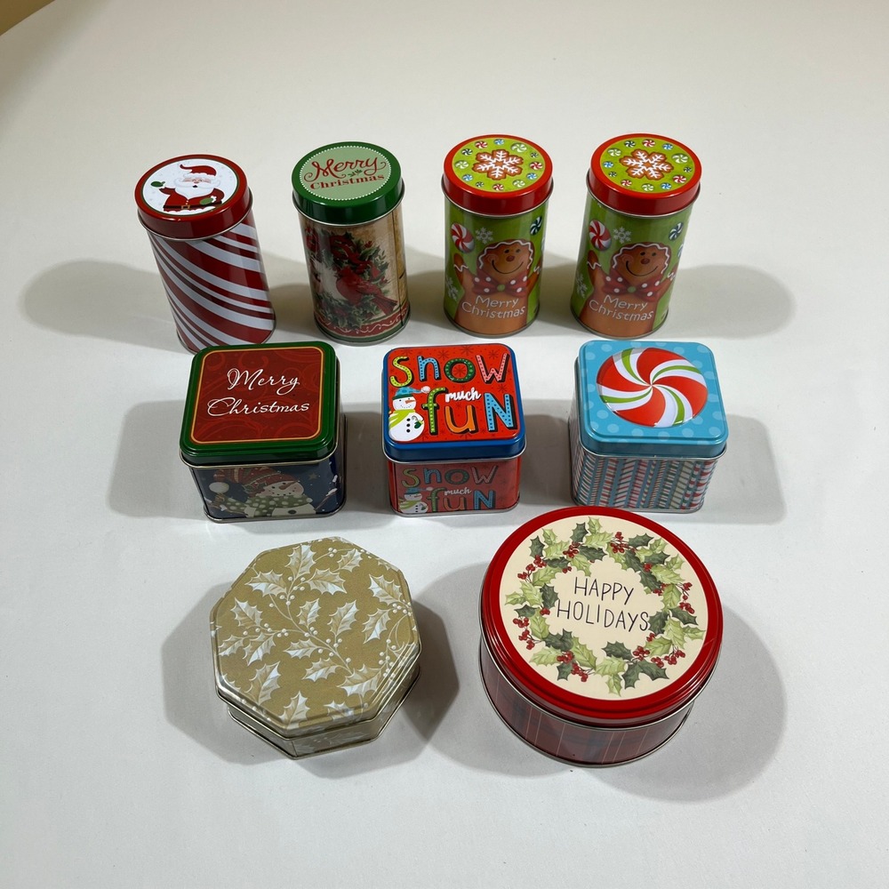 Decorative Holiday Tins Multicolor Holiday Christmas Set of 9
